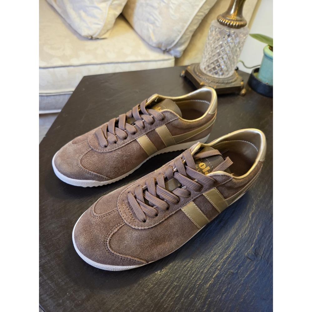 NWOT Gola Bullet Brown and Gold Suede Sneakers Size 7.5